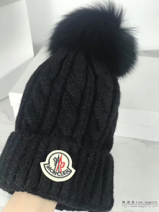 MONCIER蒙口 2018秋冬專櫃款 毛線搭配兔毛毛球針織帽 LLWJ6309